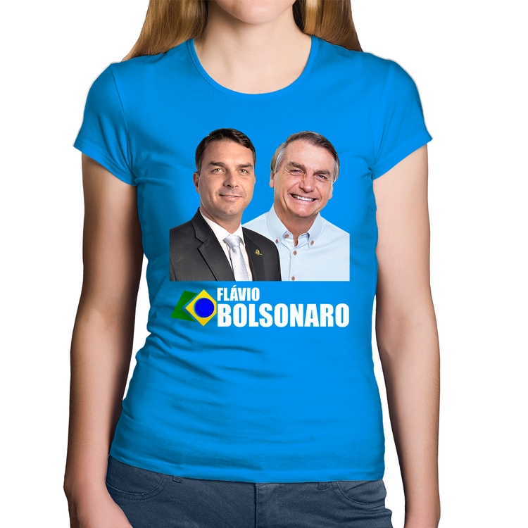 Baby Look Algodão Flávio e Jair Bolsonaro - Azul