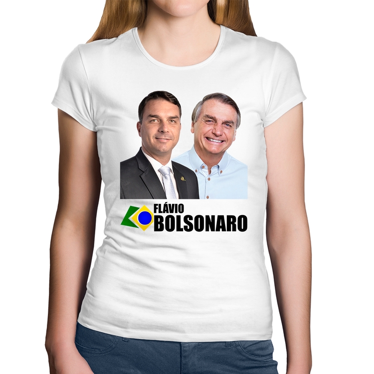 Baby Look Algodão Flávio e Jair Bolsonaro - Branca
