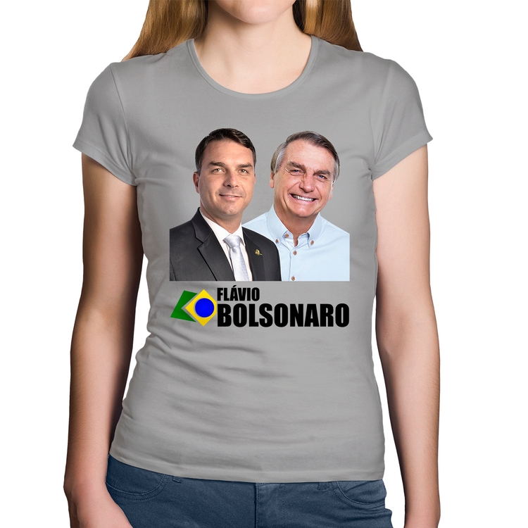 Baby Look Algodão Flávio e Jair Bolsonaro - Cinza