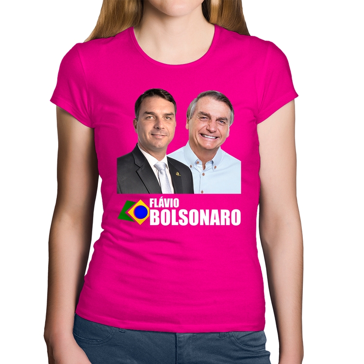 Baby Look Algodão Flávio e Jair Bolsonaro - Rosa
