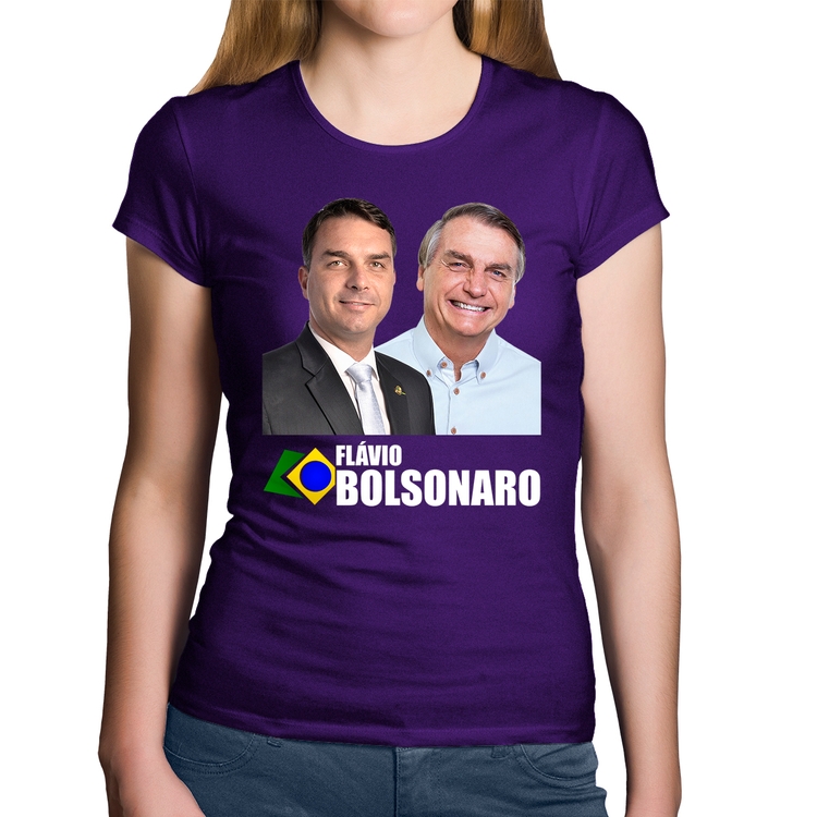 Baby Look Algodão Flávio e Jair Bolsonaro - Roxa