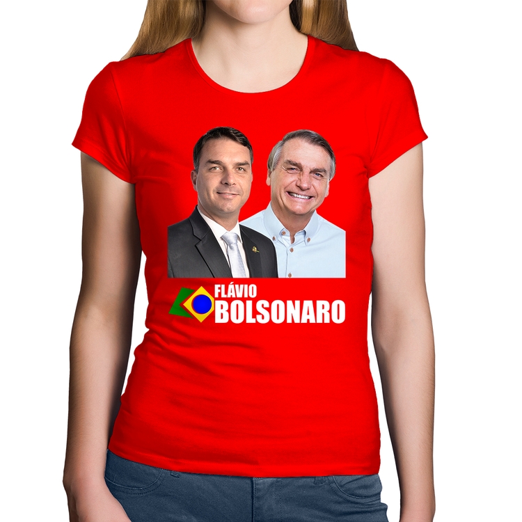 Baby Look Algodão Flávio e Jair Bolsonaro - Vermelha