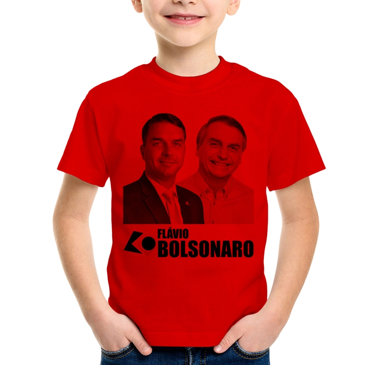 Camiseta Infantil Flávio e Jair Bolsonaro - Vermelha