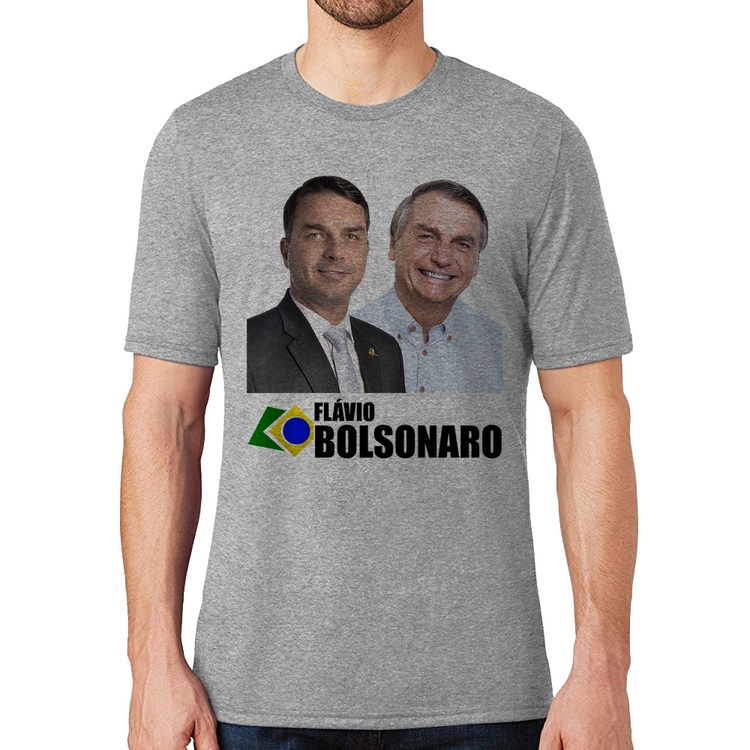 Camiseta Flávio e Jair Bolsonaro - Cinza