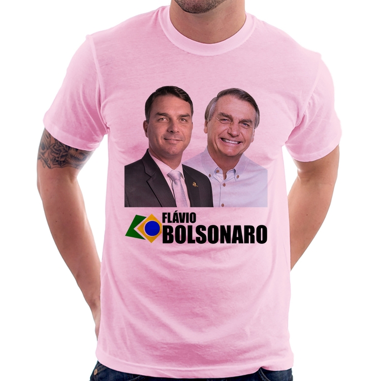 Camiseta Flávio e Jair Bolsonaro - Rosa Bebê