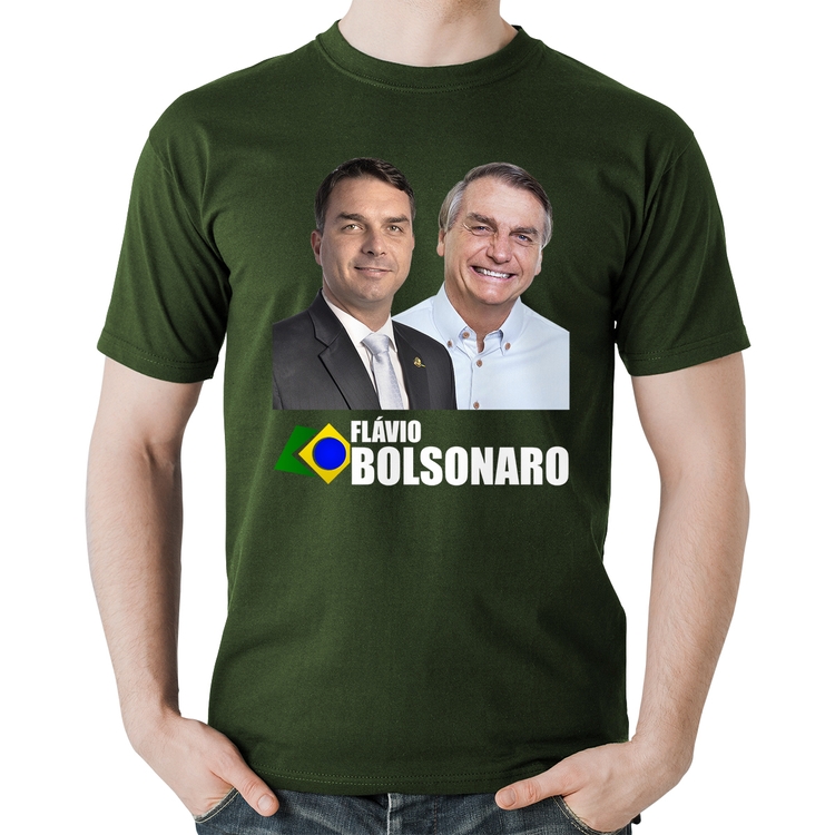 Camiseta Algodão Flávio e Jair Bolsonaro - Musgo