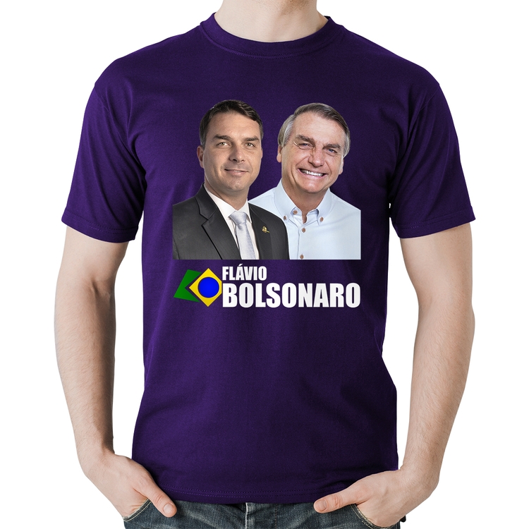 Camiseta Algodão Flávio e Jair Bolsonaro - Roxa