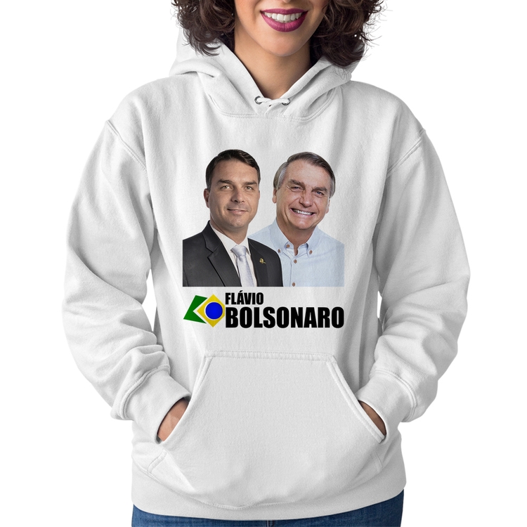 Moletom Feminino Flávio e Jair Bolsonaro - Branco
