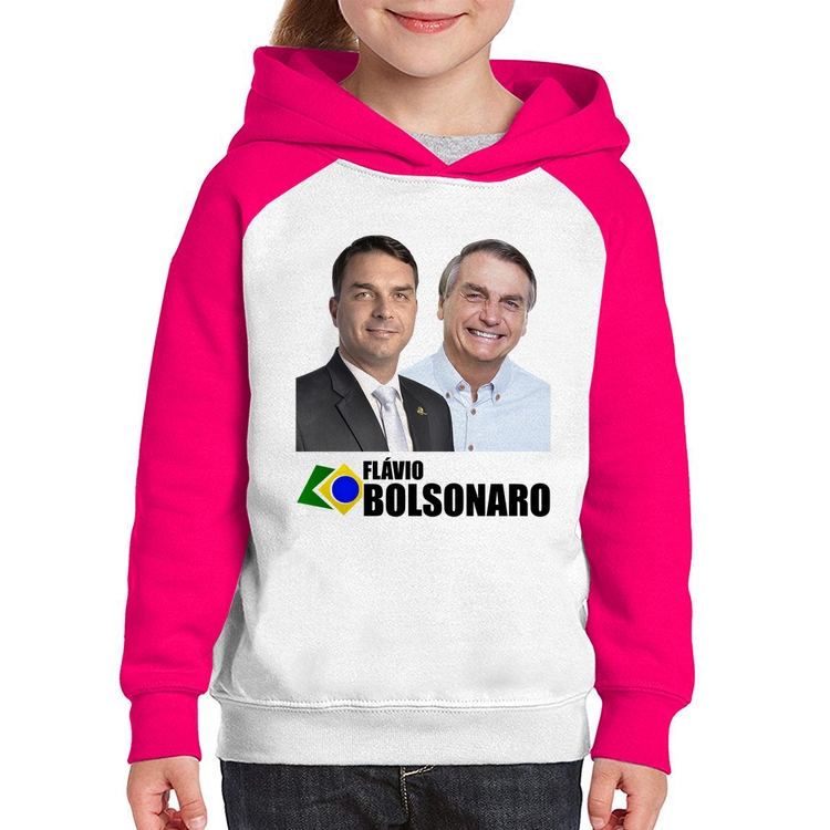Moletom Infantil Flávio e Jair Bolsonaro - Branco/Rosa