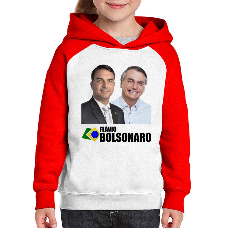 Moletom Infantil Flávio e Jair Bolsonaro - Branco/Vermelho