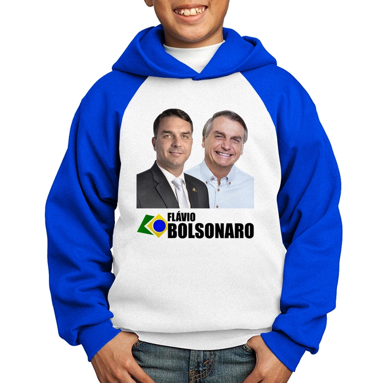 Moletom Infantil Flávio e Jair Bolsonaro - Branco/Azul