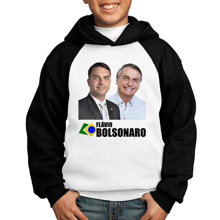Moletom Infantil Flávio e Jair Bolsonaro - Branco/Preto