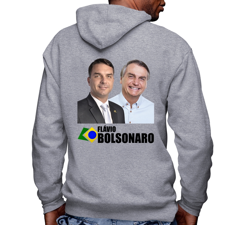 Blusa Moletom Flávio e Jair Bolsonaro Masculina com Capuz e Zíper - Mescla