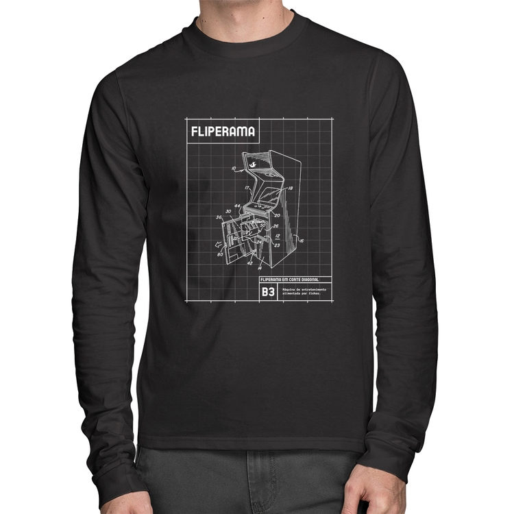 Camiseta Algodão Fliperama Manga Longa