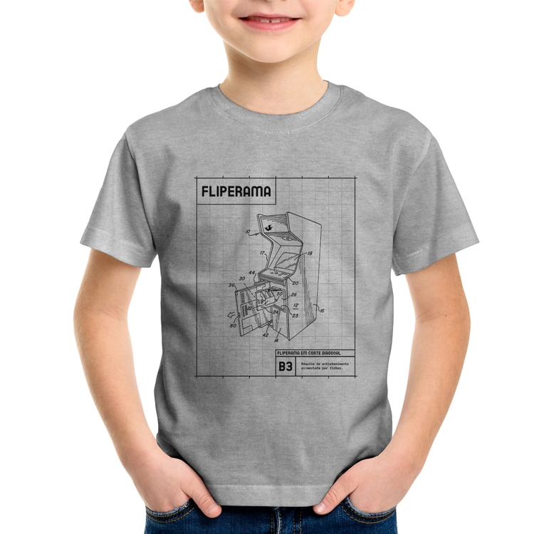 Camiseta Infantil Fliperama - Cinza