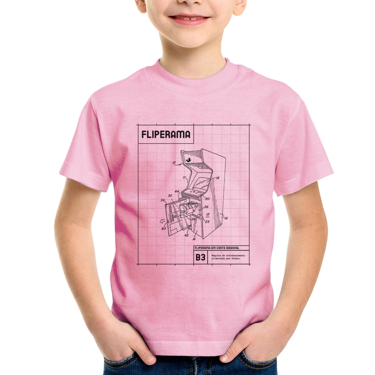 Camiseta Infantil Fliperama - Rosa Bebê