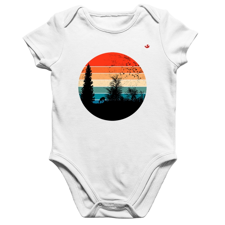Body Bebê Algodão Floresta Vintage Sunset - Branco