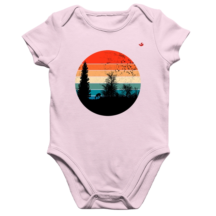 Body Bebê Algodão Floresta Vintage Sunset - Rosa Bebê