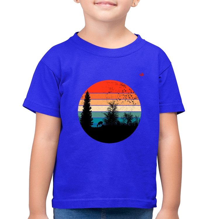 Camiseta Algodão Infantil Floresta Vintage Sunset - Azul Royal