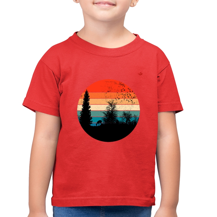 Camiseta Algodão Infantil Floresta Vintage Sunset - Vermelha