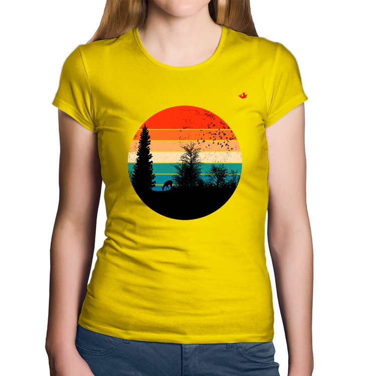 Baby Look Algodão Floresta Vintage Sunset - Amarela