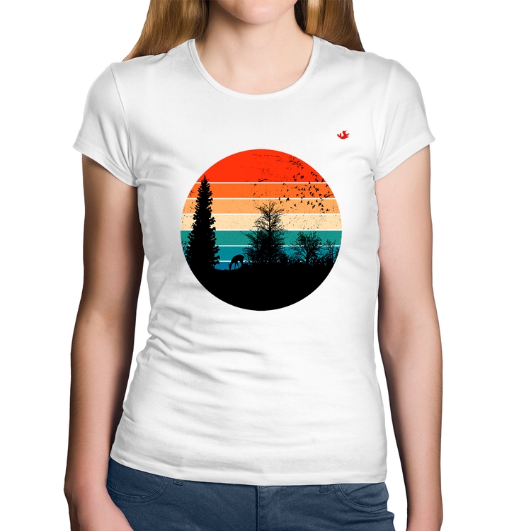 Baby Look Algodão Floresta Vintage Sunset - Branca