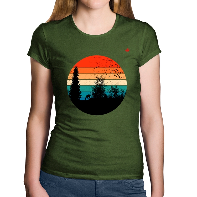 Baby Look Algodão Floresta Vintage Sunset - Musgo