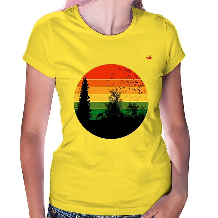 Baby Look Floresta Vintage Sunset - Amarela