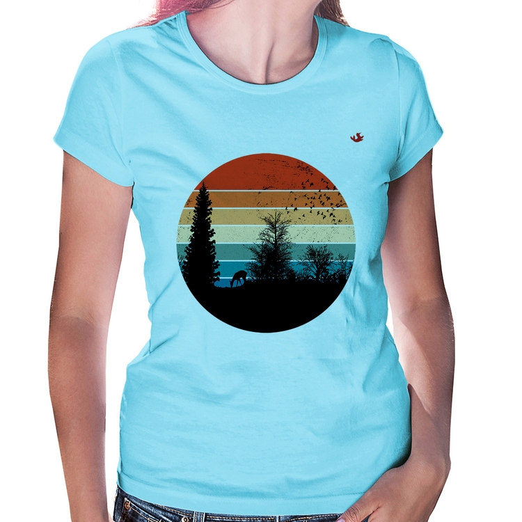 Baby Look Floresta Vintage Sunset - Azul Bebê