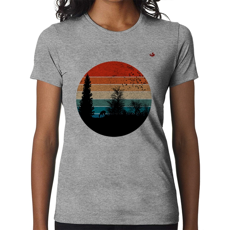 Baby Look Floresta Vintage Sunset - Cinza