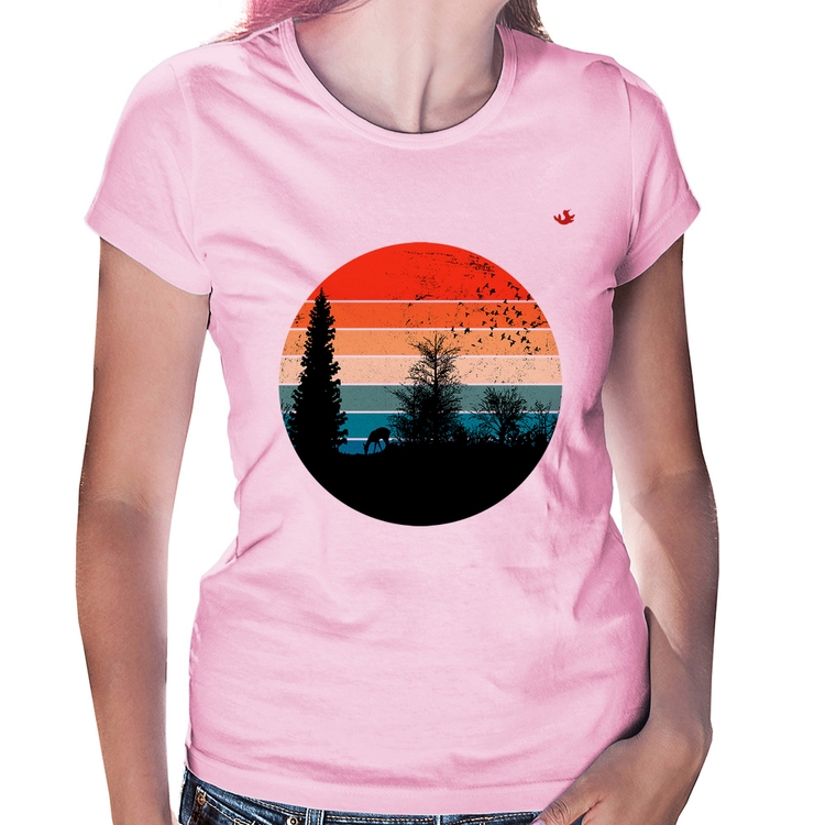 Baby Look Floresta Vintage Sunset - Rosa Bebê