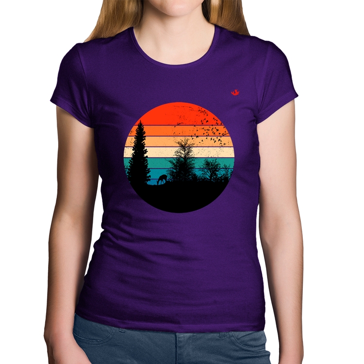 Baby Look Algodão Floresta Vintage Sunset - Roxa