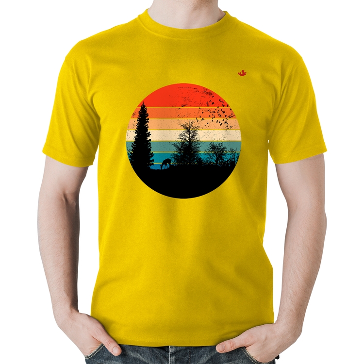 Camiseta Algodão Floresta Vintage Sunset - Amarela