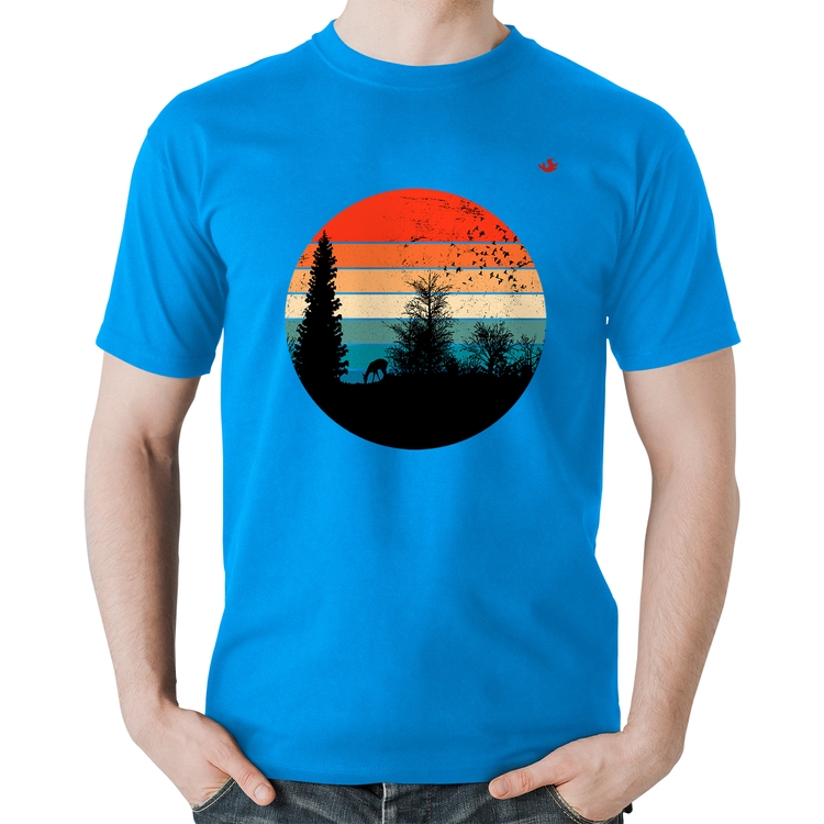 Camiseta Algodão Floresta Vintage Sunset - Azul