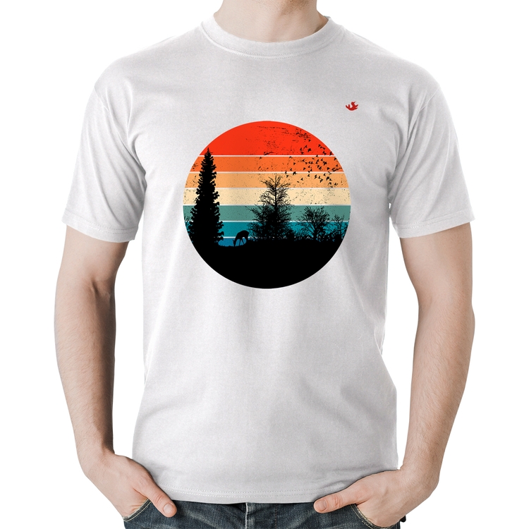 Camiseta Algodão Floresta Vintage Sunset - Branca