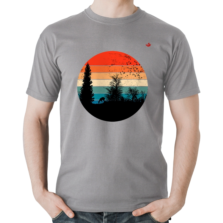 Camiseta Algodão Floresta Vintage Sunset - Cinza