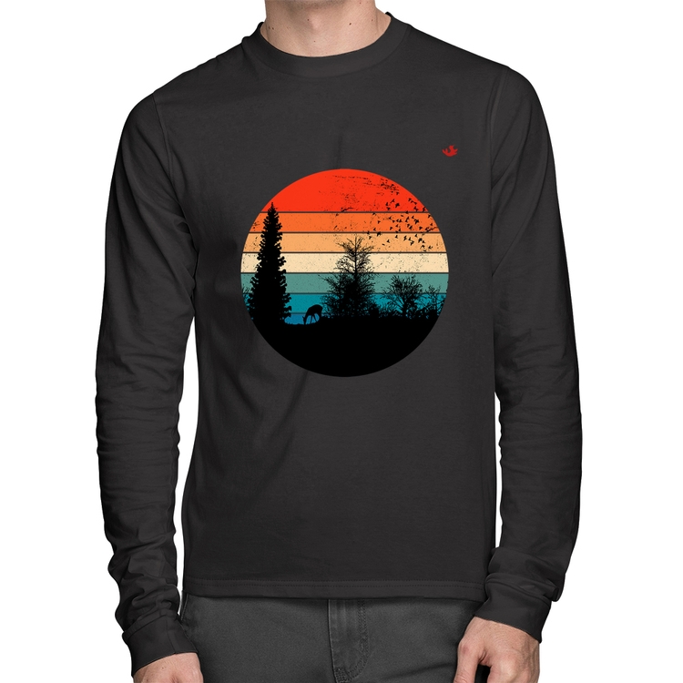 Camiseta Algodão Floresta Vintage Sunset Manga Longa