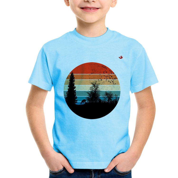 Camiseta Infantil Floresta Vintage Sunset - Azul Bebê