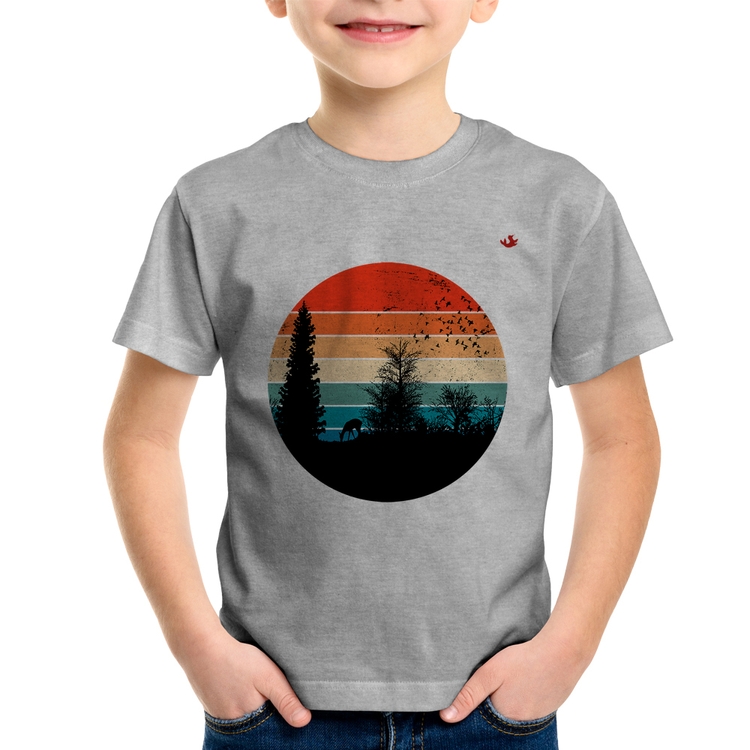 Camiseta Infantil Floresta Vintage Sunset - Cinza