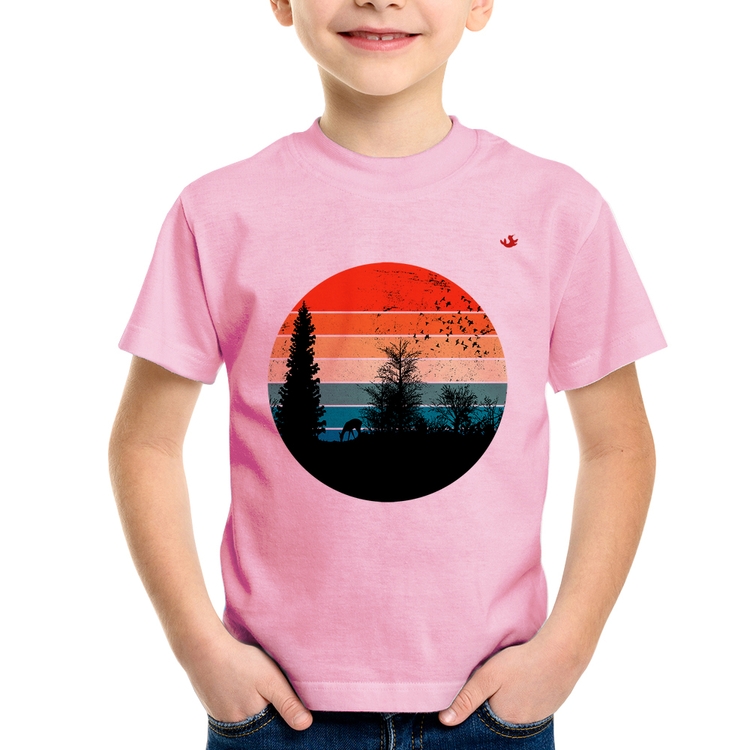 Camiseta Infantil Floresta Vintage Sunset - Rosa Bebê