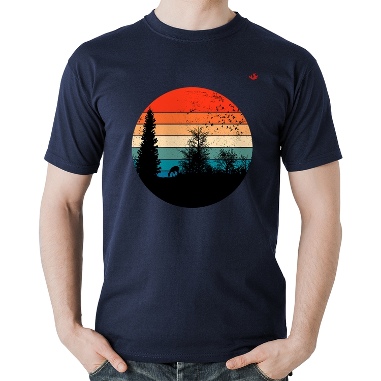 Camiseta Algodão Floresta Vintage Sunset - Marinho