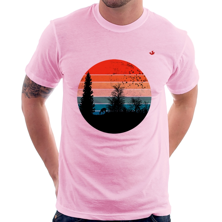 Camiseta Floresta Vintage Sunset - Rosa Bebê