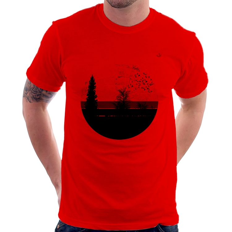 Camiseta Floresta Vintage Sunset - Vermelha