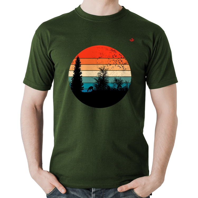 Camiseta Algodão Floresta Vintage Sunset - Musgo