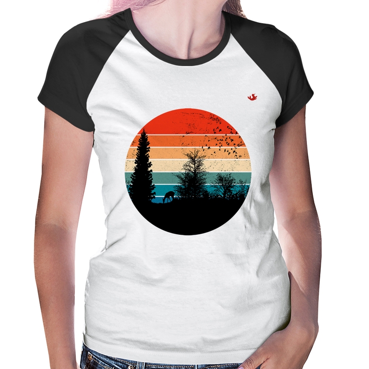Baby Look Raglan Floresta Vintage Sunset