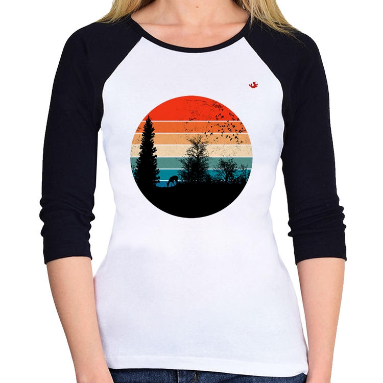 Baby Look Raglan Floresta Vintage Sunset Manga 3/4
