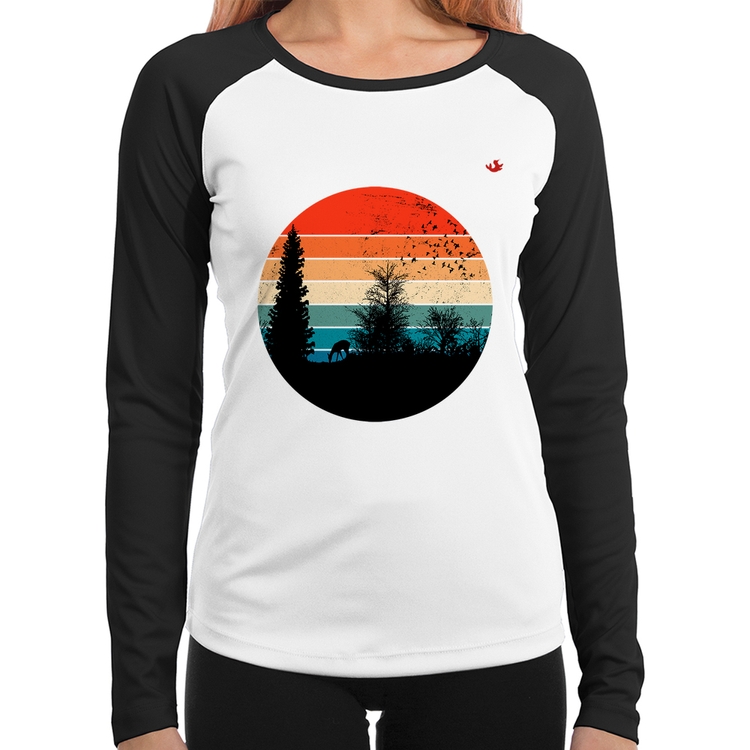 Baby Look Raglan Floresta Vintage Sunset Manga Longa