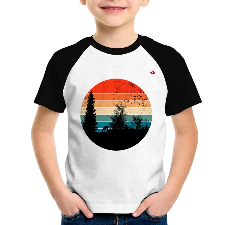 Camiseta Raglan Infantil Floresta Vintage Sunset