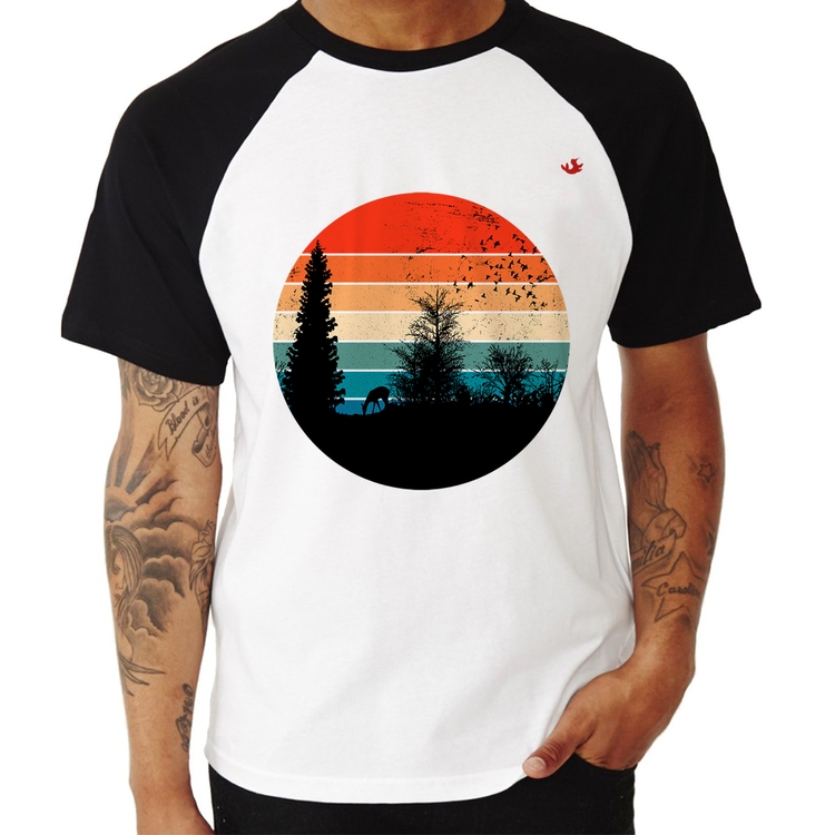 Camiseta Raglan Floresta Vintage Sunset