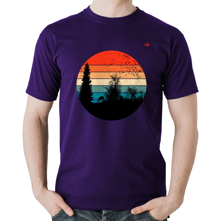 Camiseta Algodão Floresta Vintage Sunset - Roxa